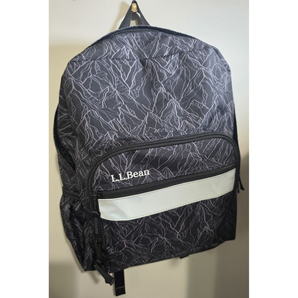 L.L.Bean Original Book Pack Backpack Gray Mountain Print Reflective Kids 507647